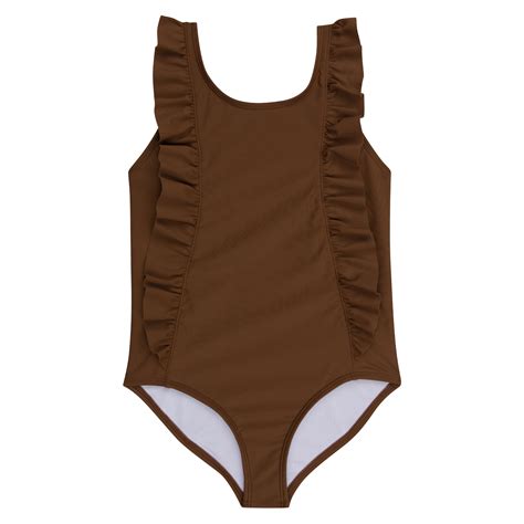 Girls Ruffle One-Piece Swimsuit | "Too Sweet" Cold Brew - Swimzip