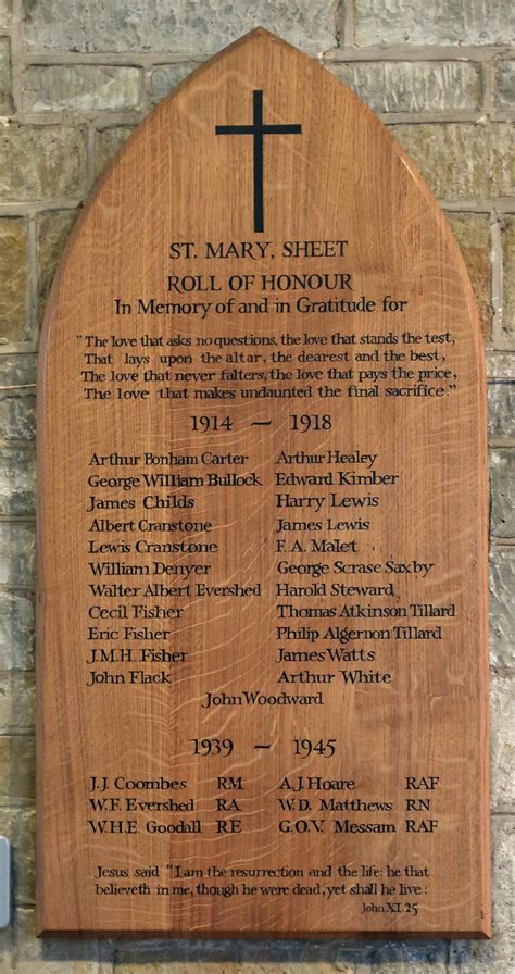 Sheet St Mary Magdalen Church Plaque