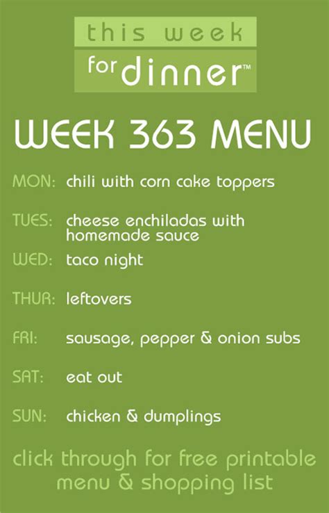 week  dinner week  menu  week  dinner