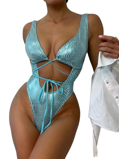 UCadego Women's Metallic Snakeskin One Piece Swimsuits Rave Outfit