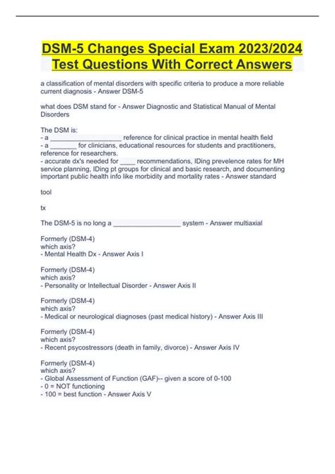 DSM-5 Changes Special Exam 2023/2024 Test Questions With Correct