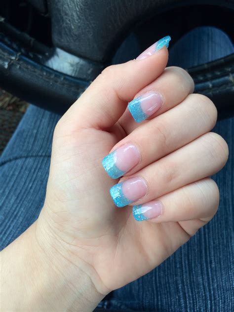 Short Acrylic Nails Blue And Glitter - And this artistic acrylic short