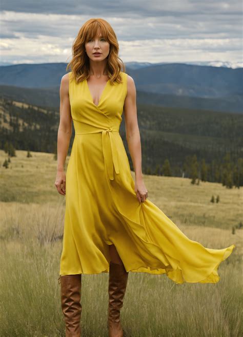 Lexica - Kelly Reilly in Yellowstone, yellow dress,
