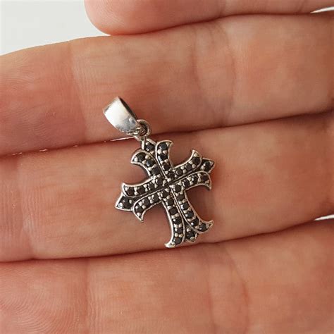 Small Cross Pendants - 925 Silver, Black or White CZ Stones - VY Jewelry