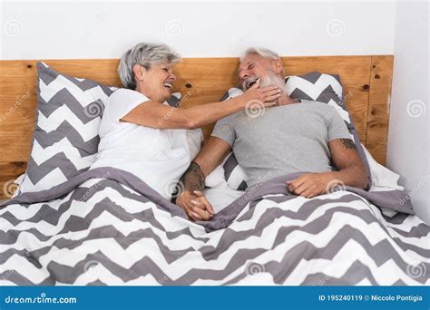 Happy Senior Wife Touching Her Husband Hairy Beard - Mature People ...