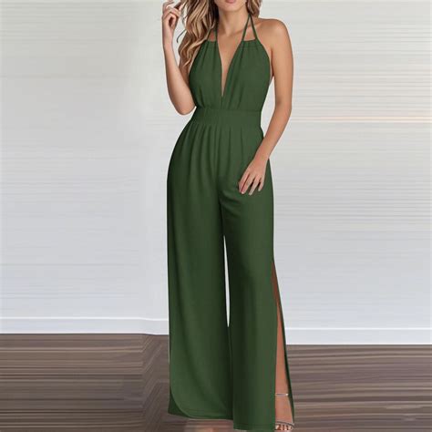 WMTBSRSW Halter Jumpsuits for Women 2025 Elegant Sleeveless Deep V Neck