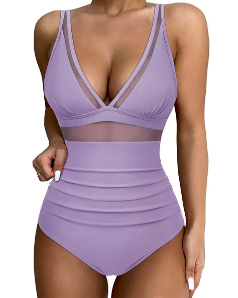 Women Slimming Tummy Control One Piece Swimsuits Sexy Mesh High Waisted