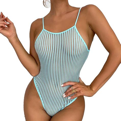 Women's Sheer Mesh See-Through One-Piece Swimsuit Transparent Wet Look