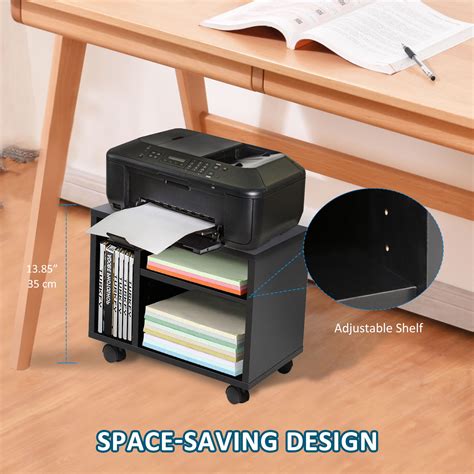2-Layer Wood Mobile Printer Stand Cabinet with 3 Storage Compartments