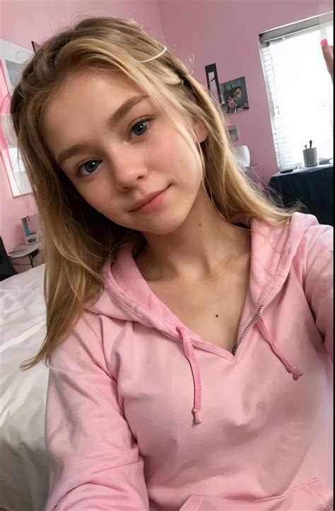 close    young girl   pink hoodie seaart ai