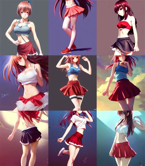 cute anime girl lifting skirt and showing panties, | Stable Diffusion