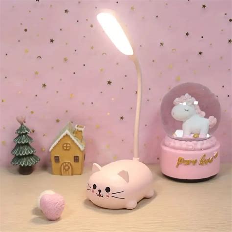 Настолна лампа, модел котка, гъвкаво рамо, преносима, LED, USB ...