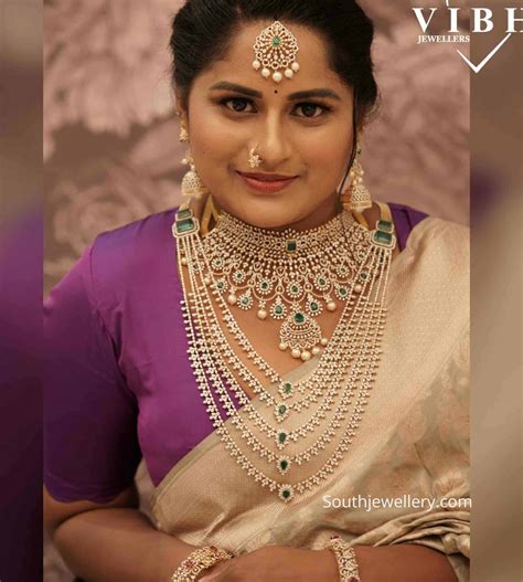 Bridal diamond emerald jewellery set - Indian Jewellery Designs