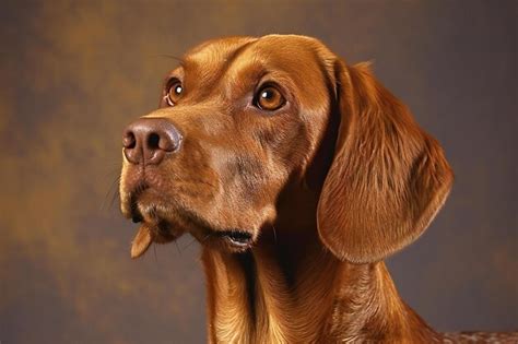 Premium Photo | Portrait of a beautiful hungarian vizsla on dark background