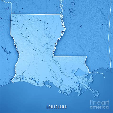Louisiana State USA 3D Render Topographic Map Blue Border Digital Art ...