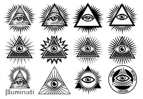 Символы Illuminati, Masonic знак, полностью видя глаз Иллюстрация ...