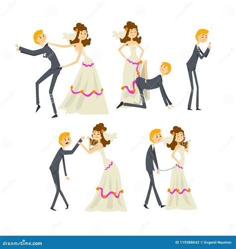 Henpecked Man And His Wife, Husband Dominated By Wife Cartoon Vector
