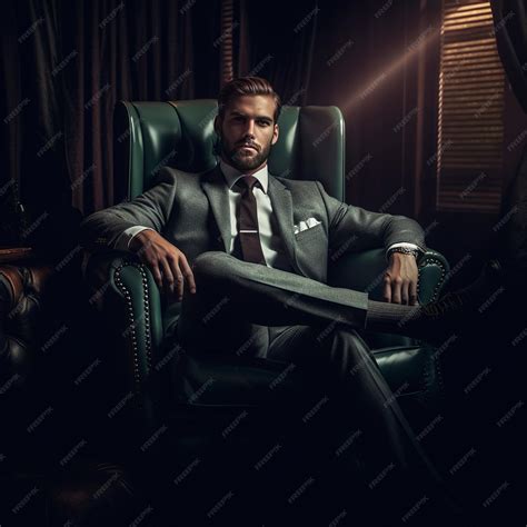 Premium Photo | Portrait of a handsome man in a suit sitting in his