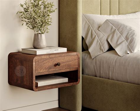 Farmhouse Floating Bedside Shelf With Drawer Floating Wooden Shelf for ...