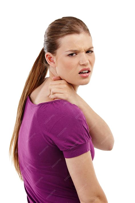 Premium Photo | Neck pain stress and portrait of girl in studio with