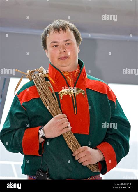 Young Sami man in traditional clothing talks about the life of his ...