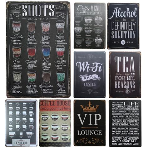 New Drink Menu Chic Home Bar Vintage Metal Signs Home Decor Vintage Tin ...