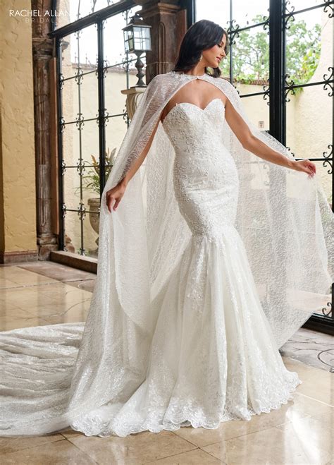 White Rachel Allan RB4200 Glitter Long Mermaid Detachable Cape Wedding