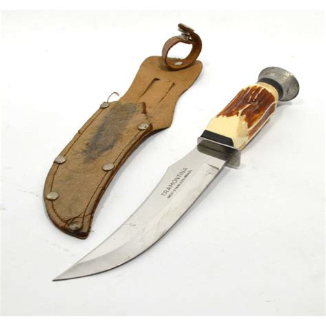 Vintage TRAMONTINA Brasil "INOX-STAINLESS" HUNTING KNIFE 5" Fixed Blad ...