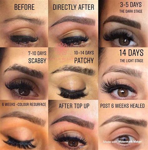 Eyebrow tattoo healing stages, healing process, and aftercare.