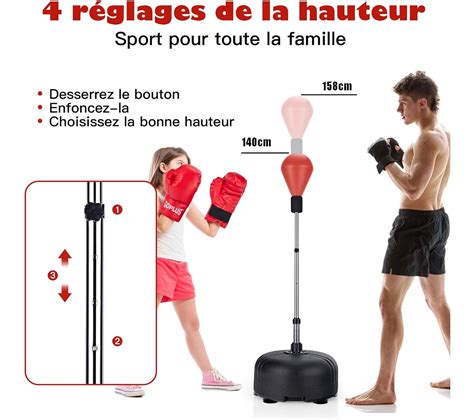 Punching Ball Sur Pied Réglable En Hauteur 140-158 Cm Avec Gants Sac De