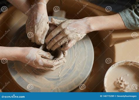 Moulding Clay Together on Pottery Wheel Stock Image - Image of hands ...