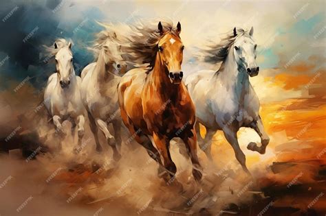 Premium AI Image | a painting of horses running in the wild