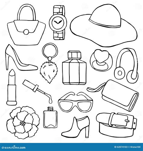 Woman Accessories Hand Drawn Set Stock Vector - Illustration of ...