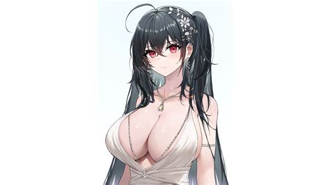 Скачать обои white, hot, sexy, boobs, anime, red eyes, pretty, babe