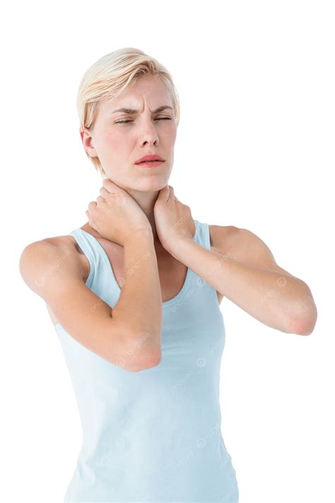 Attractive Woman Having Neck Pain Isolated Young, Neck, Frowning, White