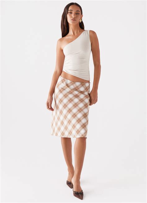 Andie Midi Skirt - Brown/White Plaid – Peppermayo