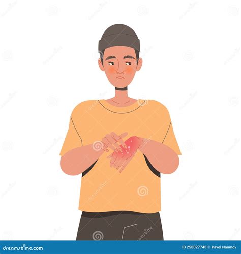 Man Character Suffering from Neurodermatitis Itching, Excessive Rubbing