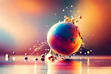 Premium Photo | A colorful world globe with water drops on it