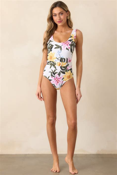 Ivory Floral One Piece Swimsuit - All Swimwear | Red Dress