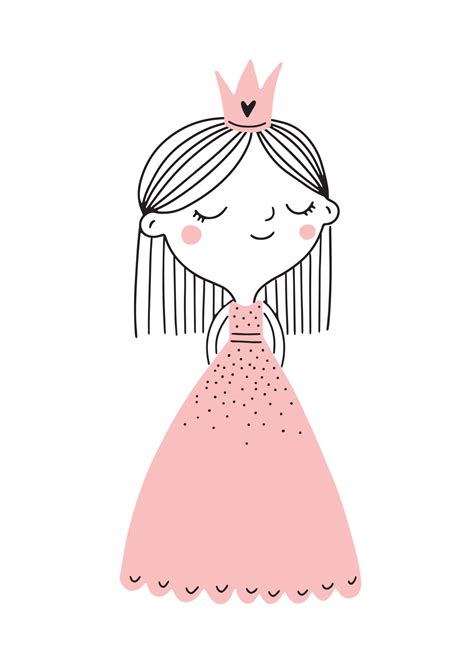 Cute princess in a pink dress with a crown. Illustration in