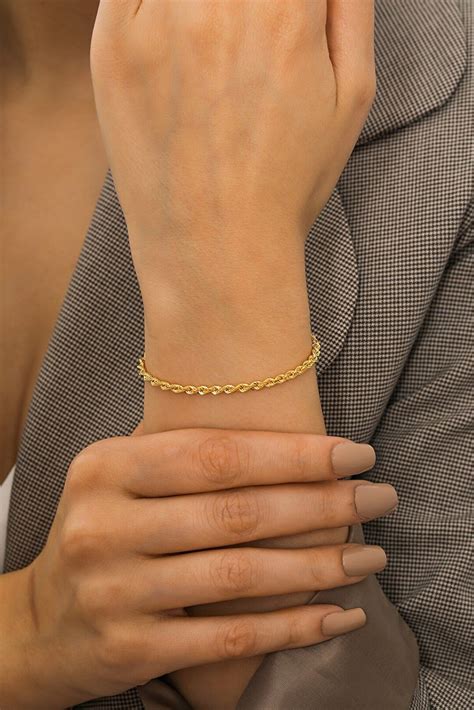 14k Gold Rope Chain Bracelet, Solid 14K Gold Rope Chain Bracelet ...