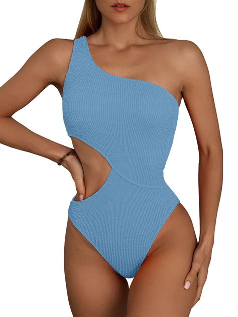 Inadays Bathing Suit for Women One Shoulder Swimsuit Sexy Crinkle Waist ...