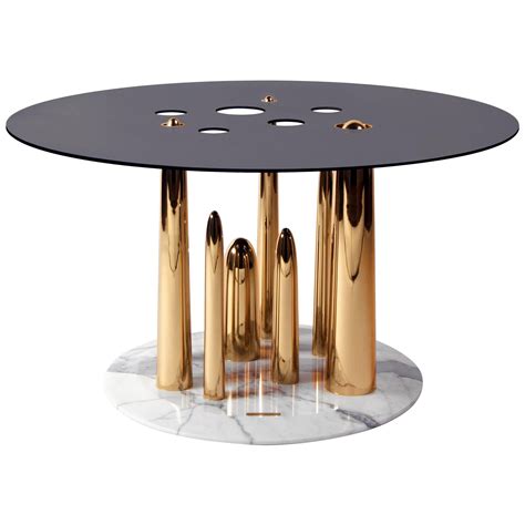 Glory Hole Side Table in Statuary Marble and Brass Polished by Richard