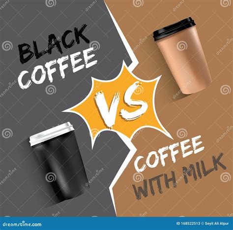 Black Coffee Vs Coffee with Milk Stock Vector - Illustration of cafe