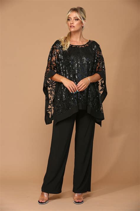 Black Long Formal Mother of the Bride Cape Pant Set - Mother of the