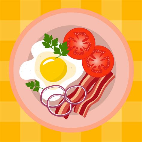 scrambled eggs  bacon tomatoes parsley  onion  vector