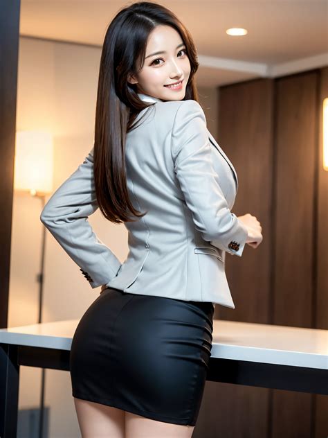 A close up of a woman in a skirt and jacket posing for a picture