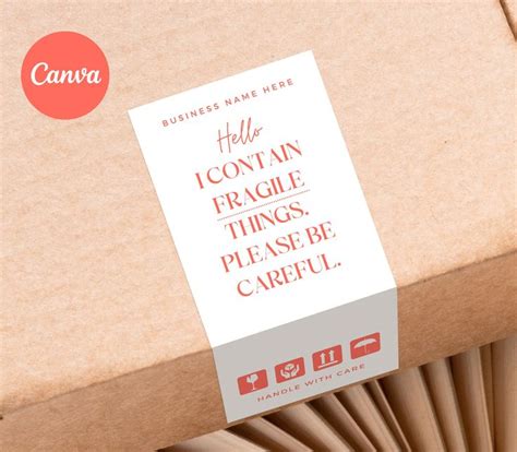 Fragile Label Template Canva Handle With Care Sticker Template Editable ...