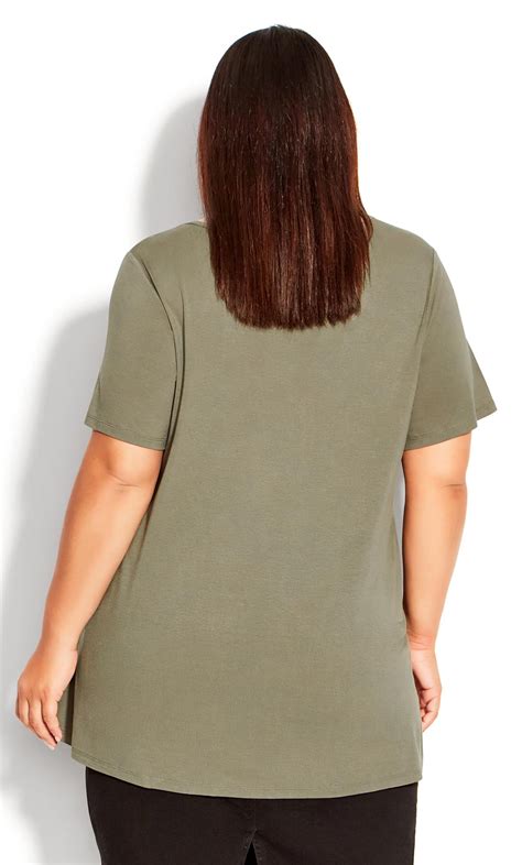Evans Olive Green Tie Hem Detail T-Shirt | Evans