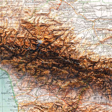 Caucasus | Topographic map - 1909 | Shaded relief map | Fine Art print ...